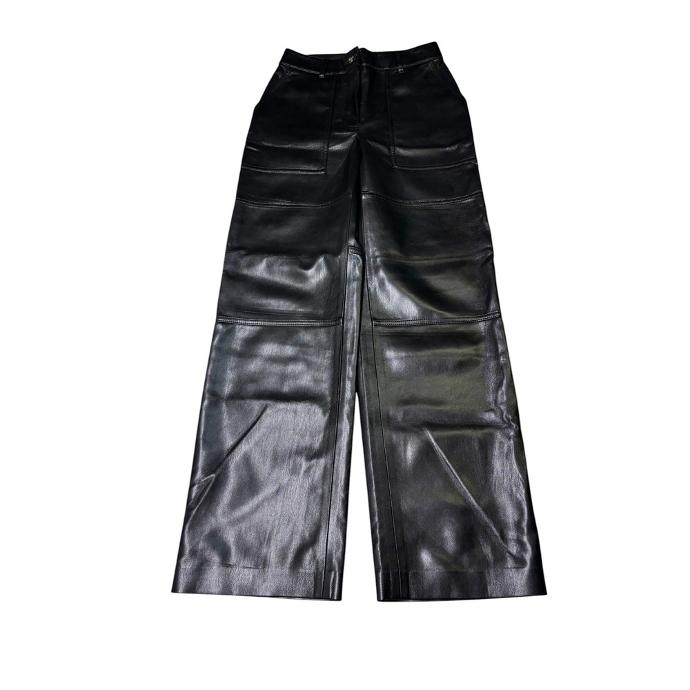 Wilfred Aritzia Black Vegan Leather Wide Leg Paneled Pants Womens Size 0 W26 L30